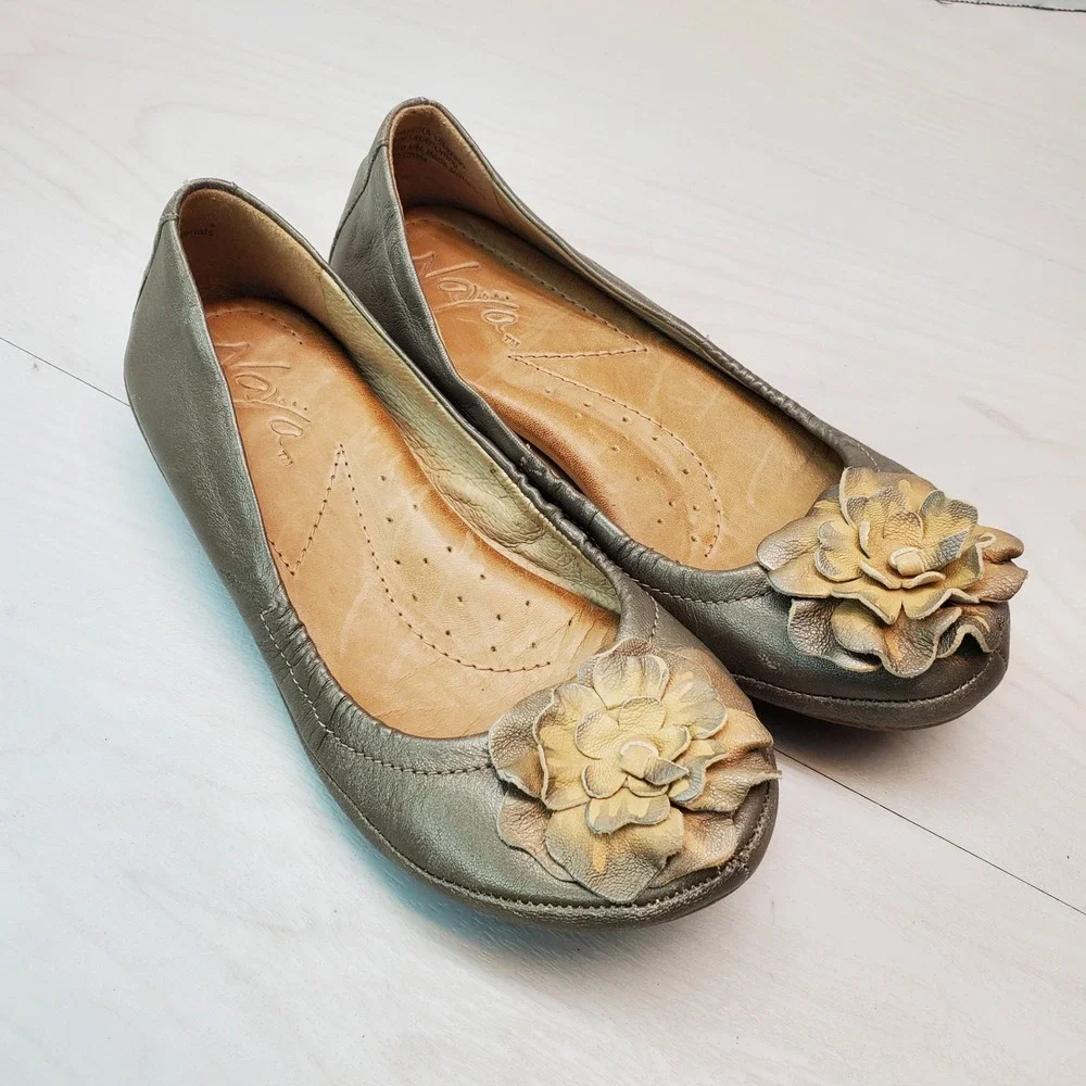 Naya Womens Leather Ballet Flats Floral Detail Comfort Slip On Shoes Size‎ 4M